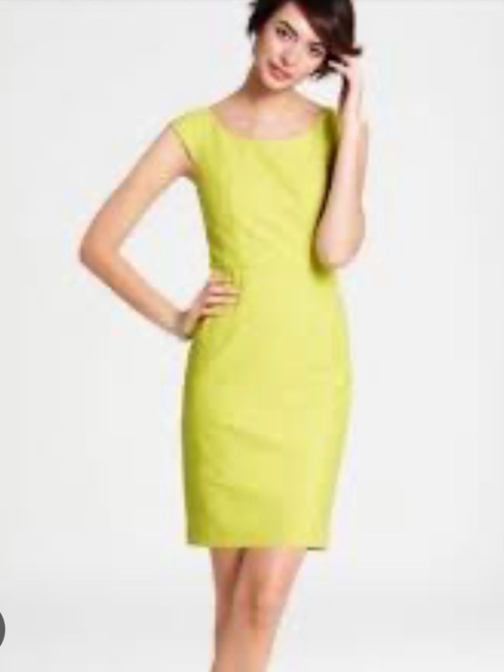 Bright yellow/green cap sleeve sheath dress size 4 - Picture 2 of 8